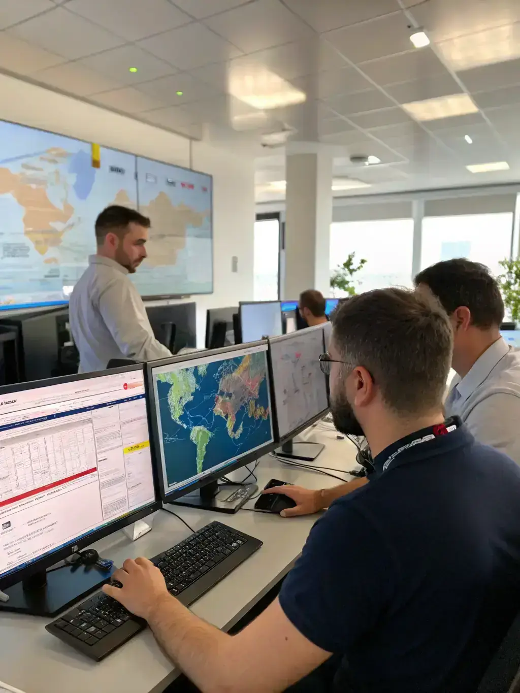 An image depicting a team of Global Move Logistics professionals working on a customized logistics plan, highlighting personalized service.